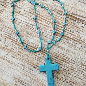 Turquoise Cross Beaded Necklace